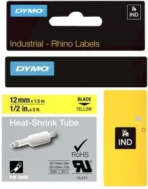Tub termokurthyes etiketimi, Dymo, RhinoPRO 18056 S0718310, 12 mm x 1.5 m, zi mbi verdhë