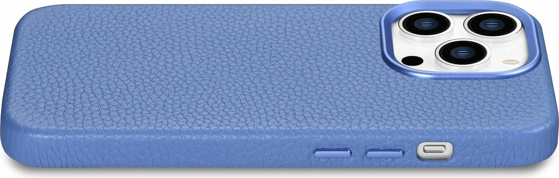 Mbështjellës iCarer Litchi Premium për iPhone 14 Pro Max, MagSafe, lëkurë, kaltër