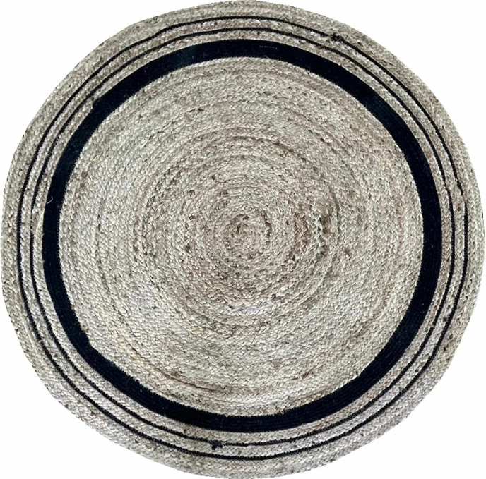 Qilim i rrumbullakët Imogen, jute, pambuk, natyral-me të zezë, 120x120cm