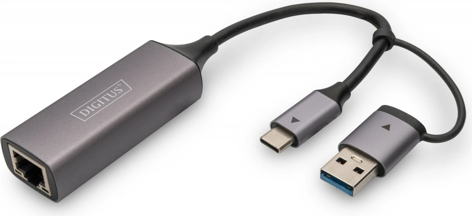 Adapter rrjeti LAN Digitus DN-3028, USB-C + USB-A, 2.5 Gbps, Gri