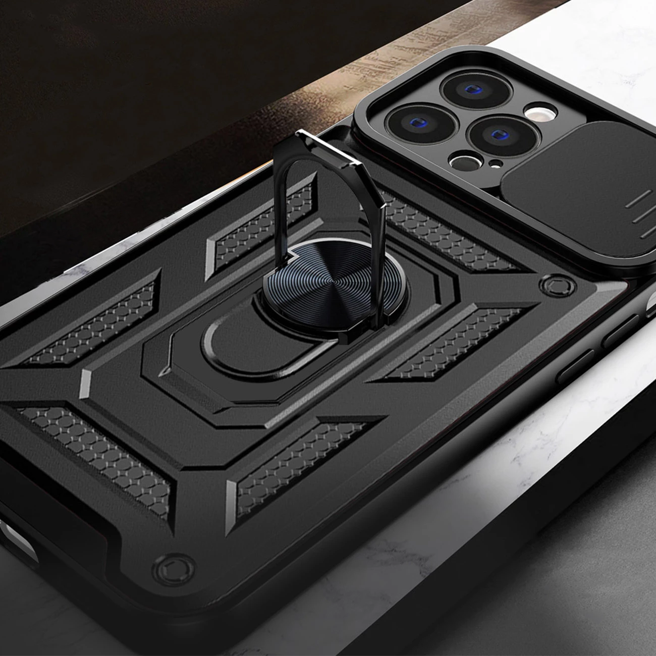 Mbështjellës Hurtel Hybrid Armor Camshield për iPhone 13 Pro Max, me kapak kamere, rozë