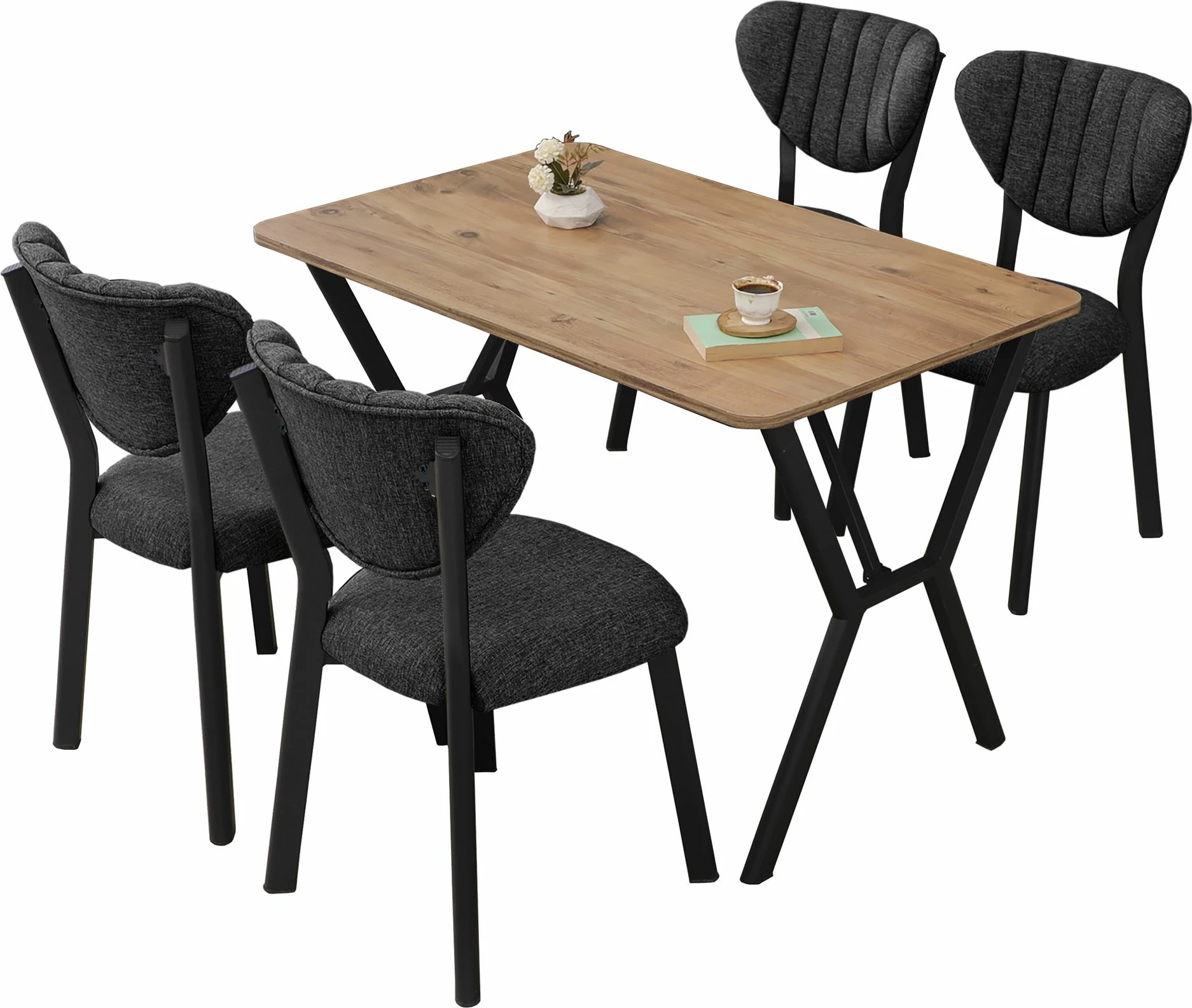Set tavolinë me karrige për ngrënie, zgjatues, Skye Decor, elma-antracit, arrë, 5 copë