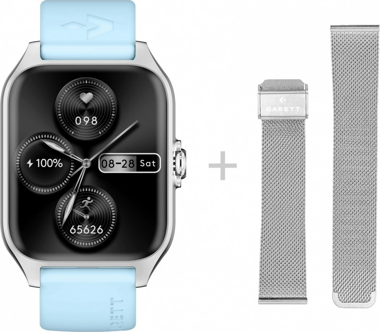 Smartwatch Garett GRC Activity 2, AMOLED 1.77", Bluetooth, Argjendtë, me rrip rezervë