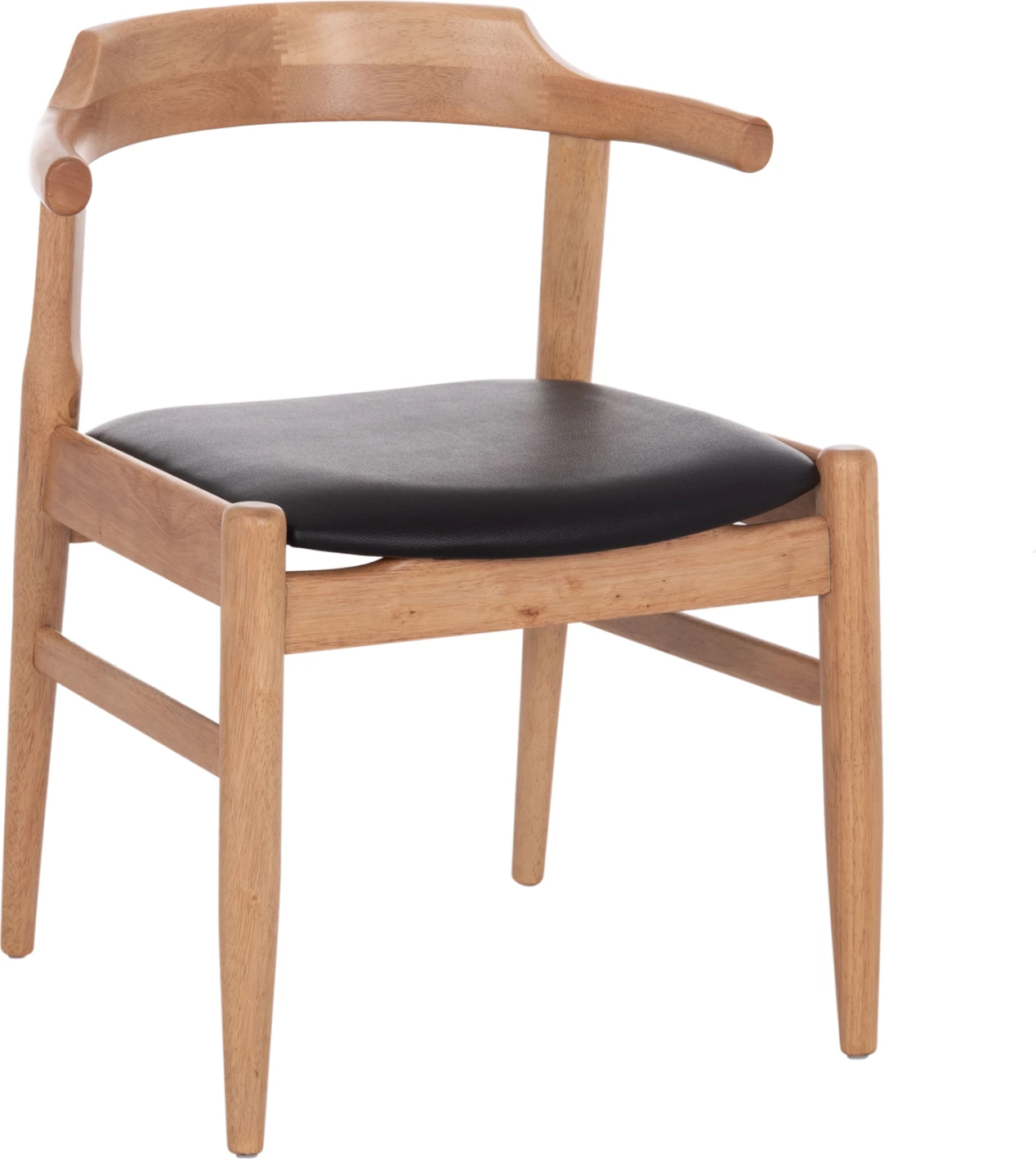 Karrige ngrënieje CERSEI, dru kauçuku, ngjyrë lisi e çelët & ulëse PU e zezë, 57x53x72cm, set prej 2 copash