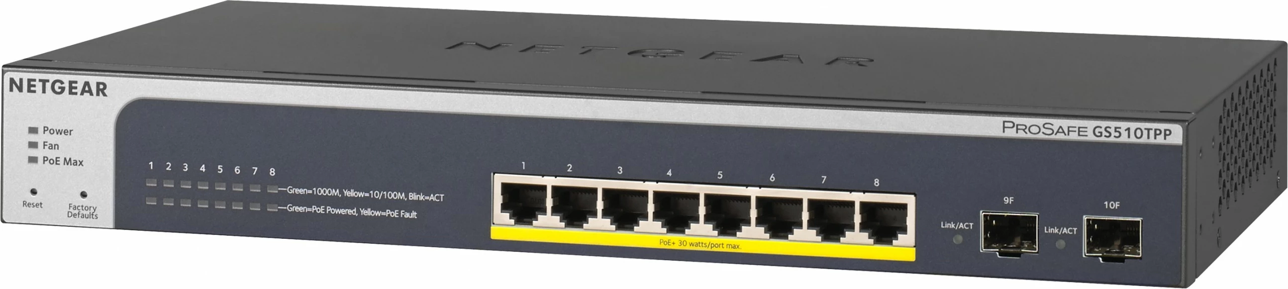 Switch NETGEAR GS510TPP, 8 porta Gigabit, 2 SFP, PoE+, i zi