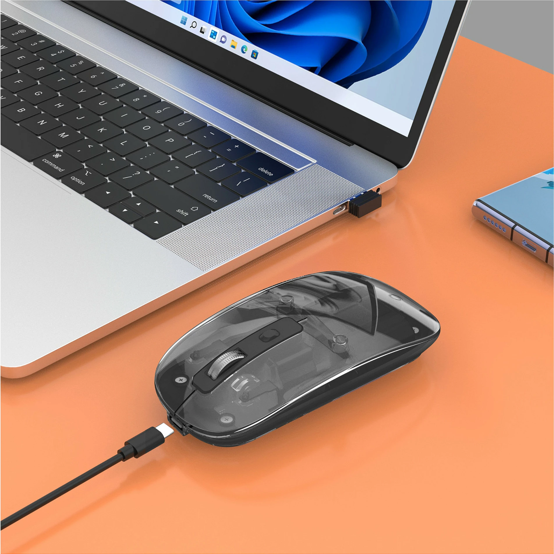 Maus Manhattan Transparent Wireless Rechargeable 2.4GHz, 800/1200/1600 DPI, RGB, Clear/Black