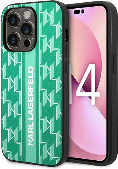 Mbështjellës Karl Lagerfeld Monogram Stripe për iPhone 14 Pro, Gjelbër