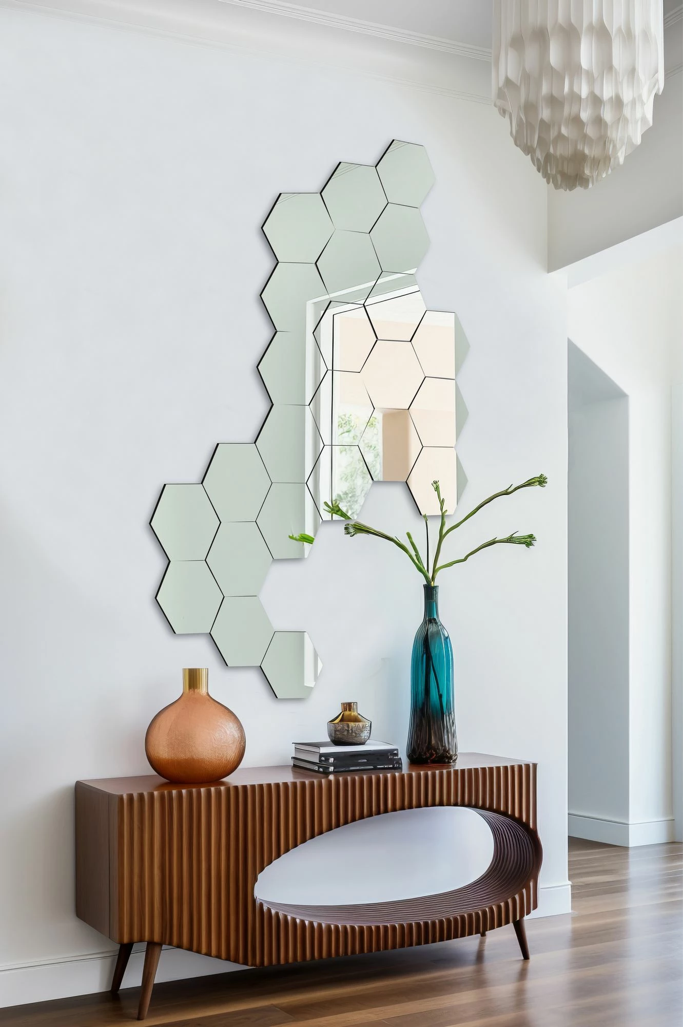 Set pasqyrash gjashtëkëndore, argjend, Skye Decor, 20 copë