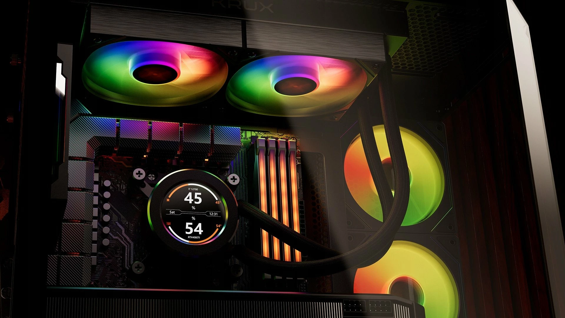 Ftohës uji AIO Krux HydroGlance 240 ARGB LCD KRXE003, radiator 240 mm, 2x120 mm PWM