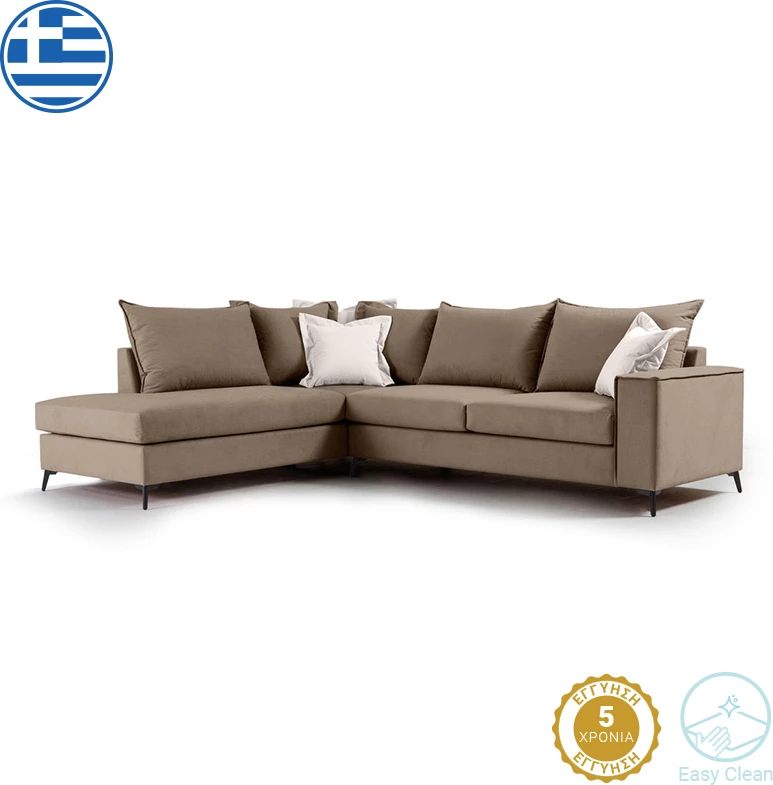 Kënd divani Boston këndi djathtë, pëlhurë moka-krem, 290x235x95cm