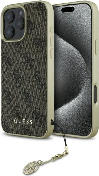 Mbështjellës Guess 4G Charms Collection për iPhone 16 Pro, kafe