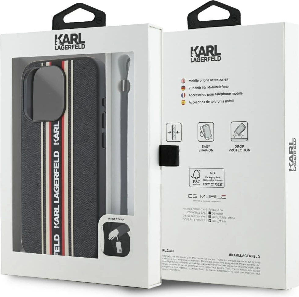 Mbështjellës Karl Lagerfeld Saffiano Athleisure Stripes Cord për iPhone 15 Pro Max, Kuqe