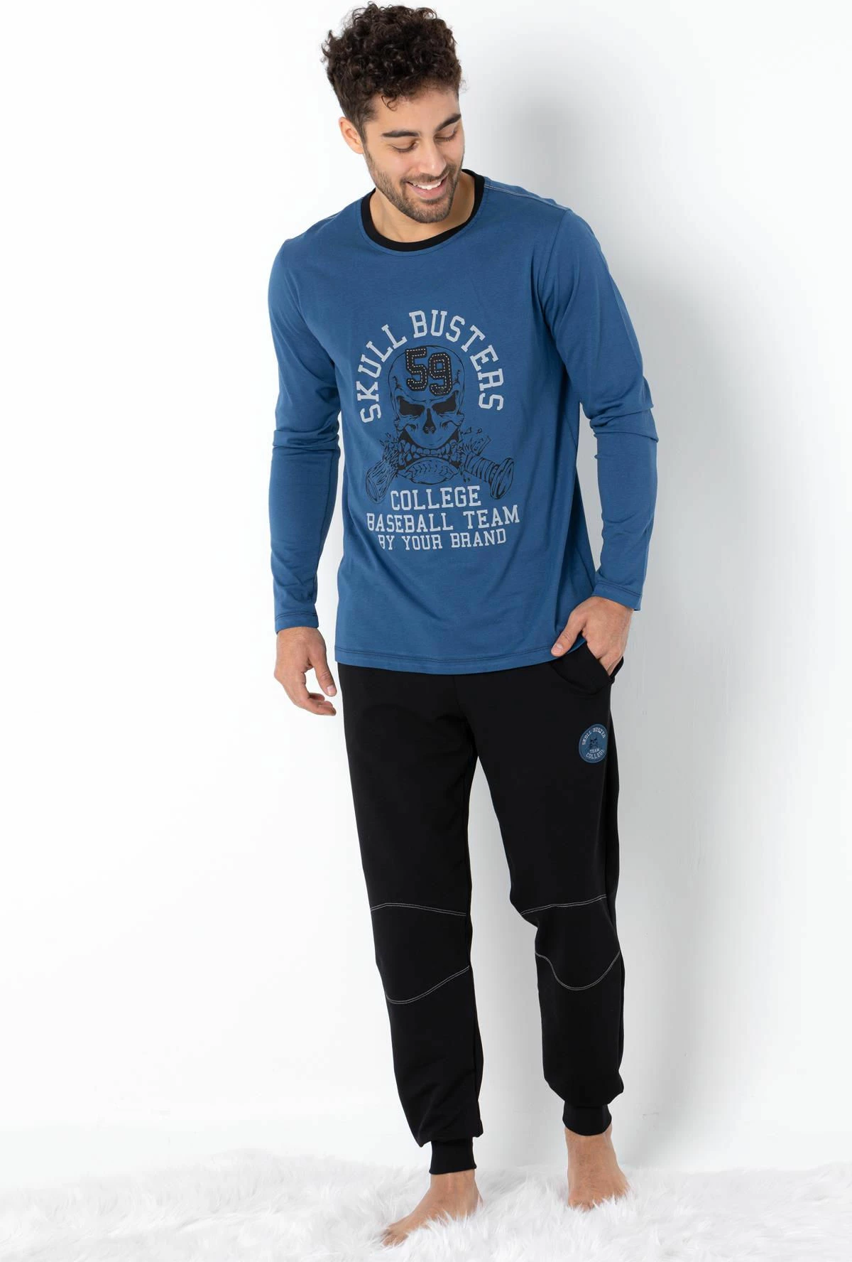 Set pizhamash për burra, Jumeon, 002-000691, blu, e zezë