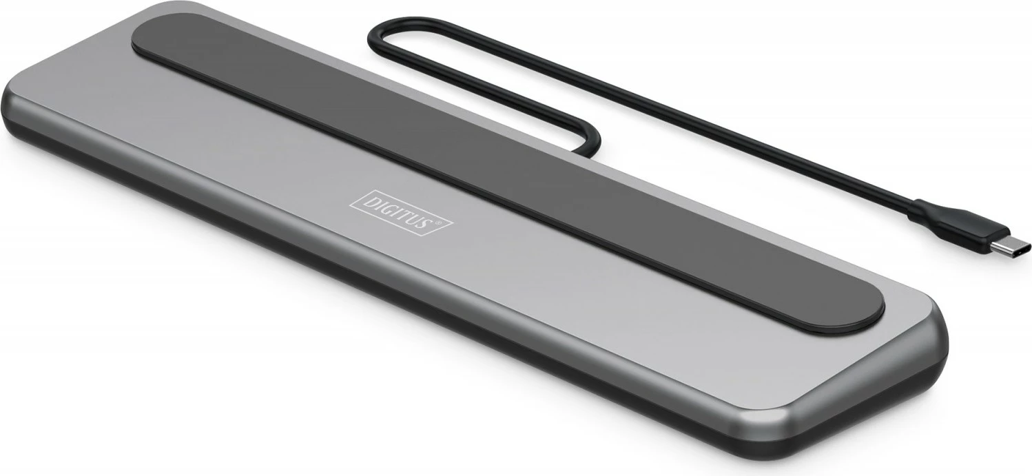 Stacion dokimi USB-C Digitus DA-70919, 12 porta, 8K/30Hz, 3 monitorë, Gigabit Ethernet, SD/MicroSD, PD 100W, zi/gri