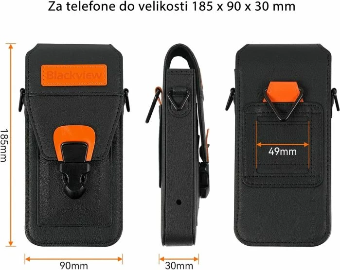 Mbështjellës telefoni BLACKVIEW C01 holster/pouch mbrojtës rezistent ndaj goditjeve, i papërshkueshëm nga uji, deri 185 x 90 x 30 mm, me kordë dhe kapëse, zi/portokalli