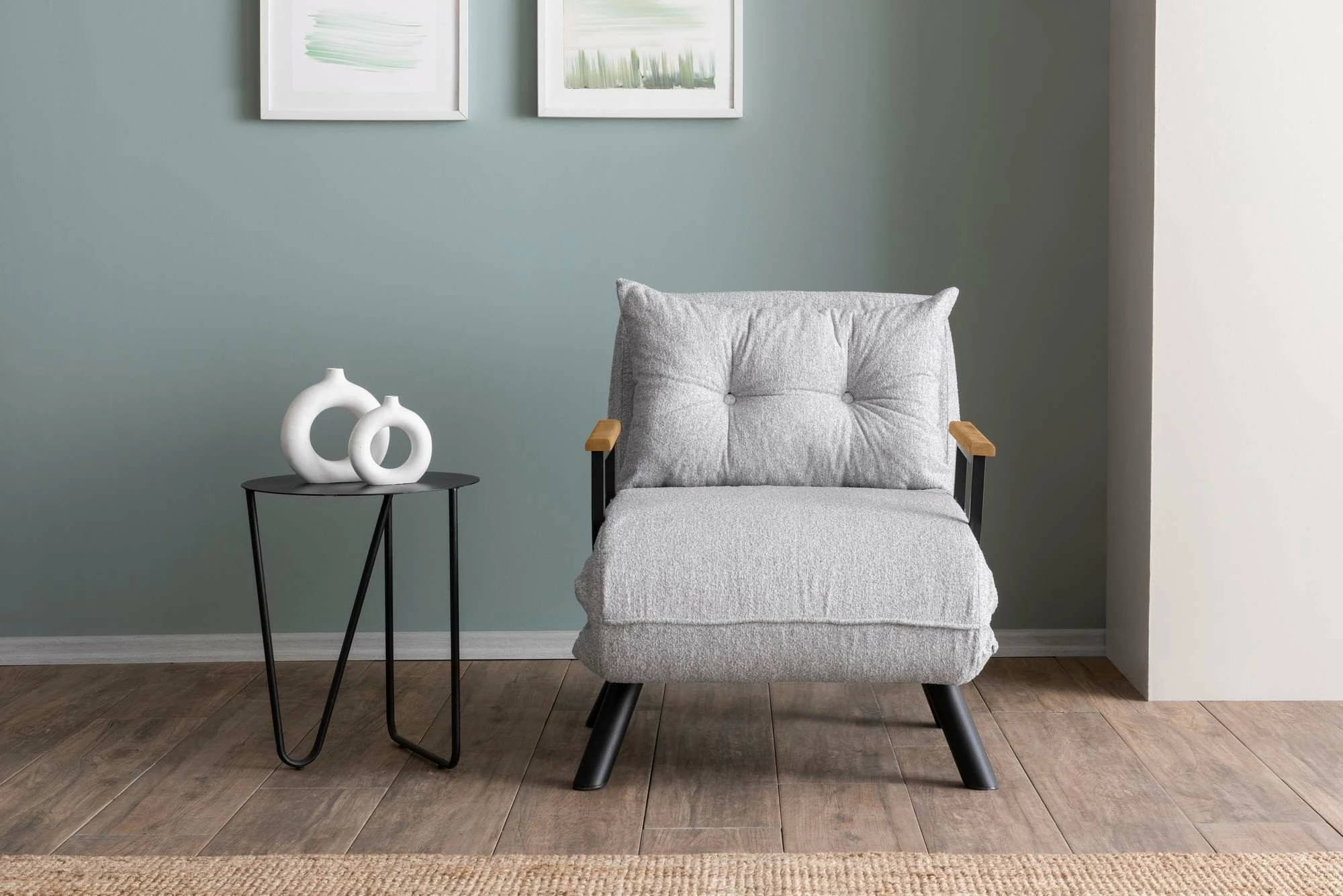 Krevat-karrige një vendës, Atelier del Sofa, Sando Single, material teddy, ngjyrë gri