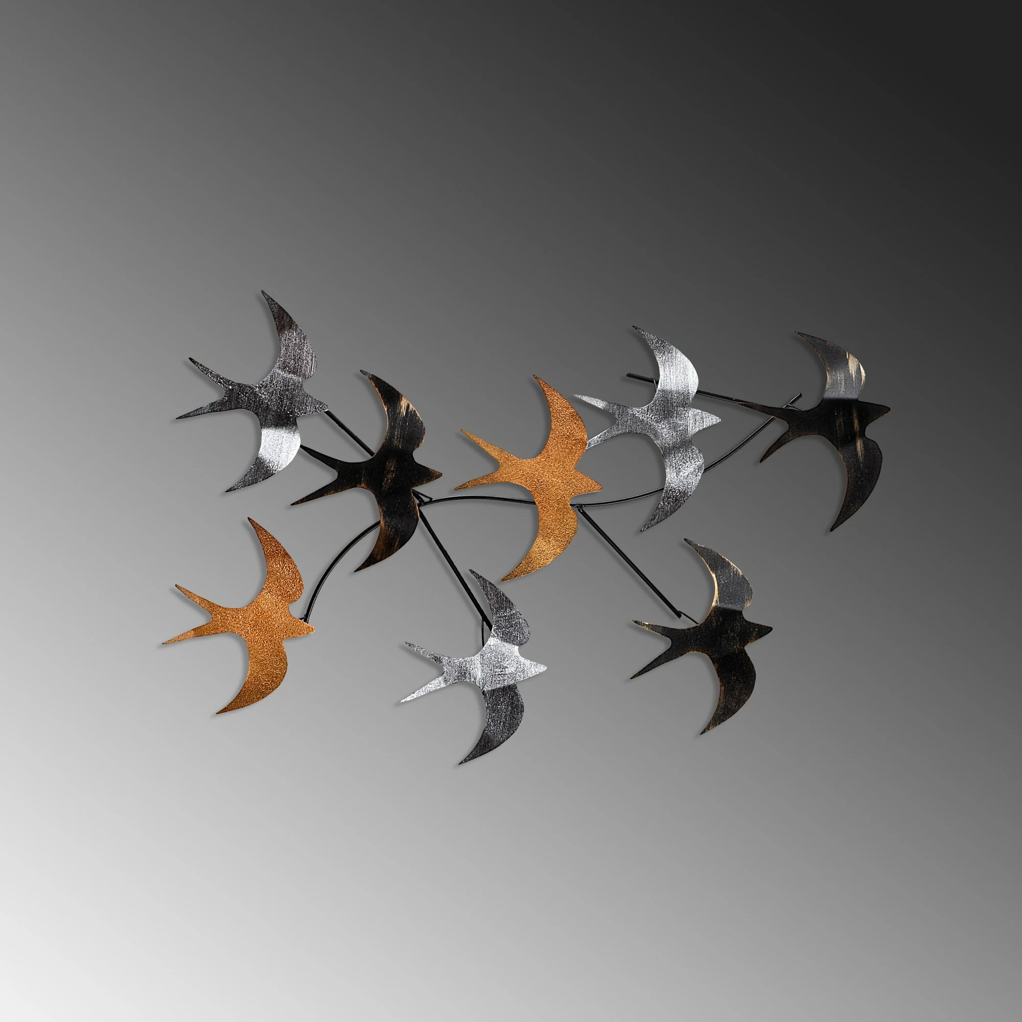Aksesor dekorativ metalik për mur, Flying Birds 2, shumëngjyrësh, 69x41x7cm