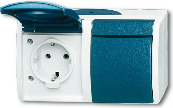 Prizë dyshe Busch-Jaeger 4011395993316, Type F (Schuko), IP44, 16A/250V, kaltër/bardhë