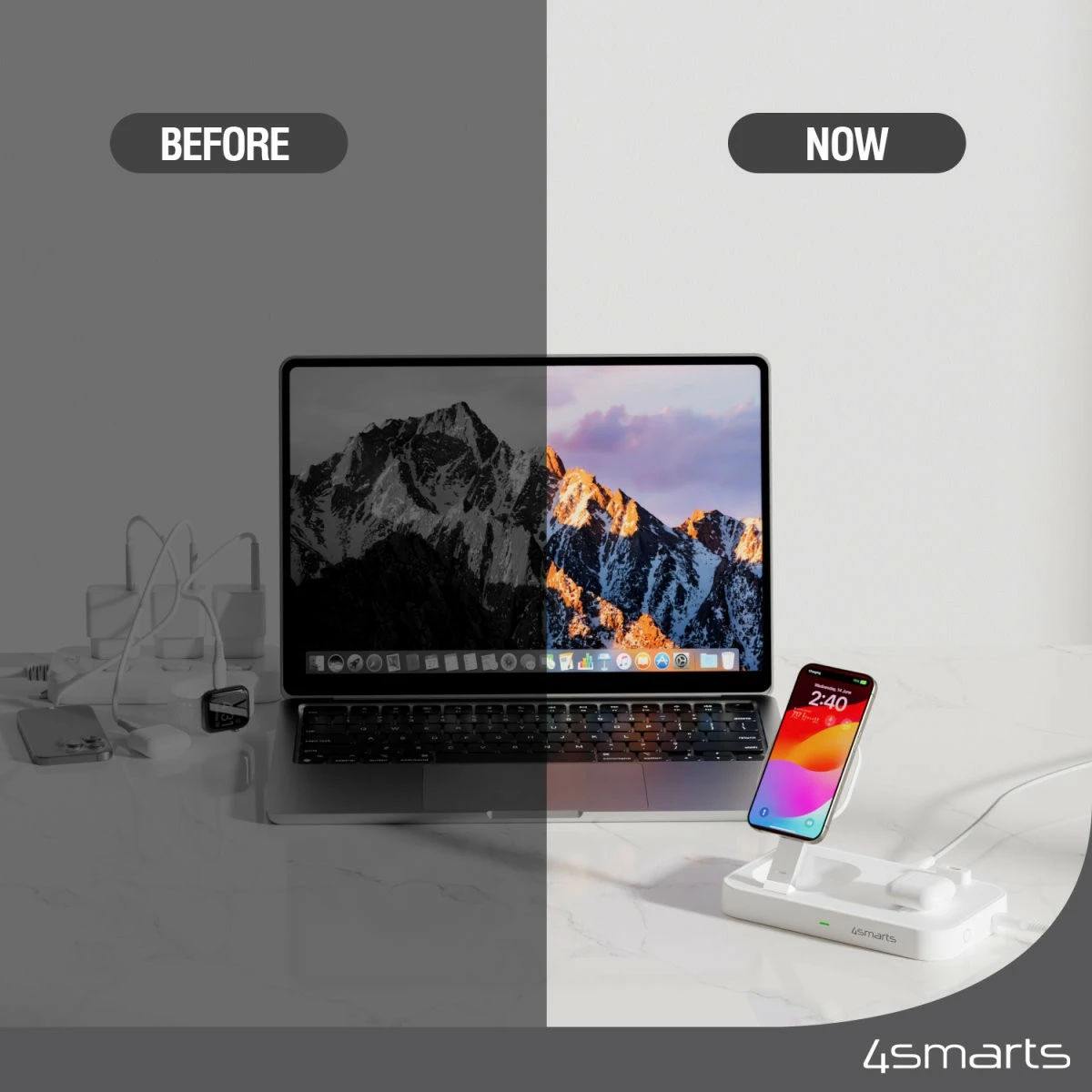 Karikues wireless 4smarts Qi2, 1.5 m, i bardhë