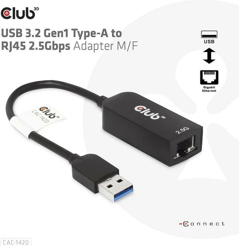 Adapter USB në RJ45 Club3D CAC-1420, 2.5Gbps, i zi