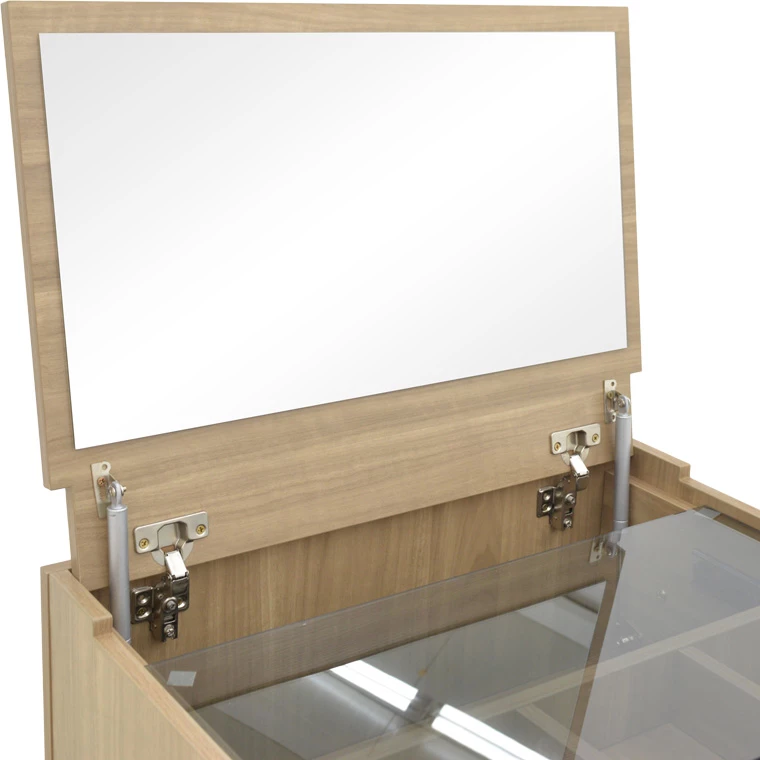 Tavolinë grimi Sonlen, ngjyrë gri e errët-dru arre i çelët, me pasqyrë dhe stol, 60x45x122cm