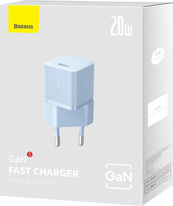 Karikues muri mini Baseus GaN5 20W USB-C, CCGN050103, blu