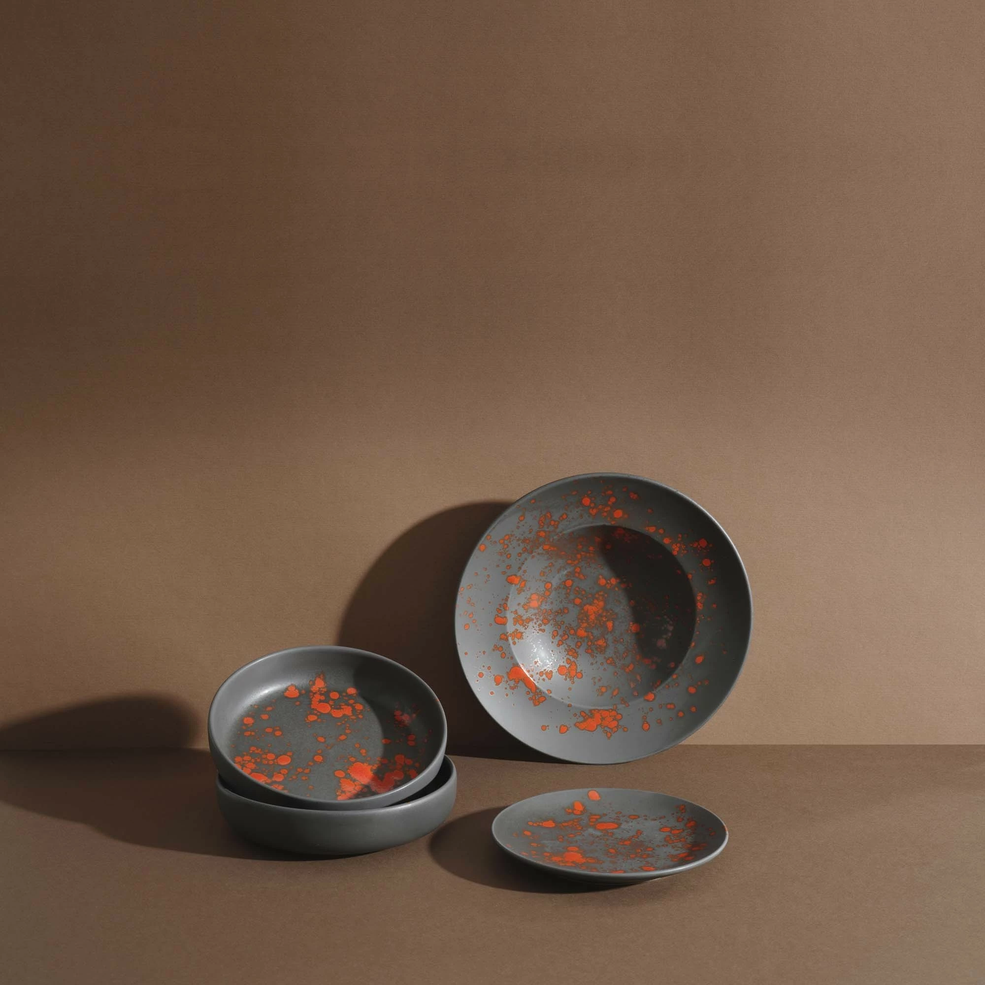 Tas i cekët Fine Dine Bloom 200 mm, 800 ml, porcelan, set 4 copë, i zi