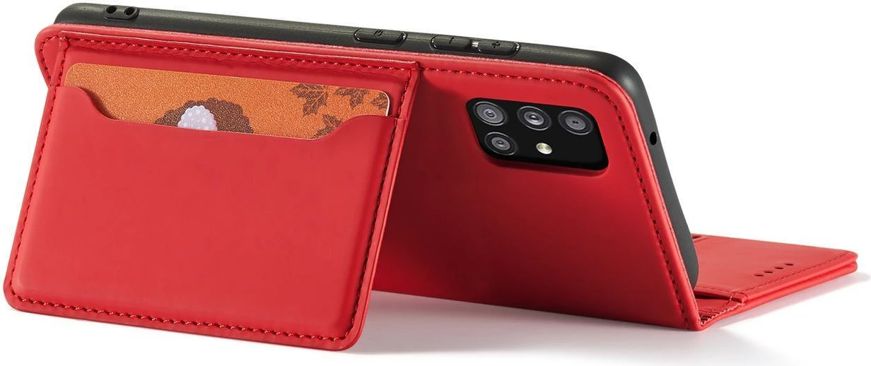 Mbështjellës Hurtel Magnet Card Case për Samsung Galaxy A13 5G, me portofol dhe mbajtëse, Kuq