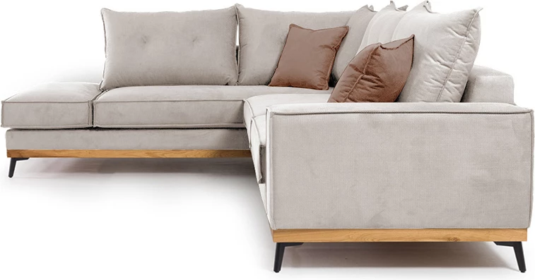 Divan qoshe luksoz II qoshe e djathtë, pëlhurë krem-moka, 290x235x95cm