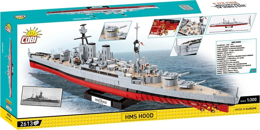 Set ndërtimi Cobi Klocki HMS Hood, 2613 pjesë, Historical Collection, model 1:300