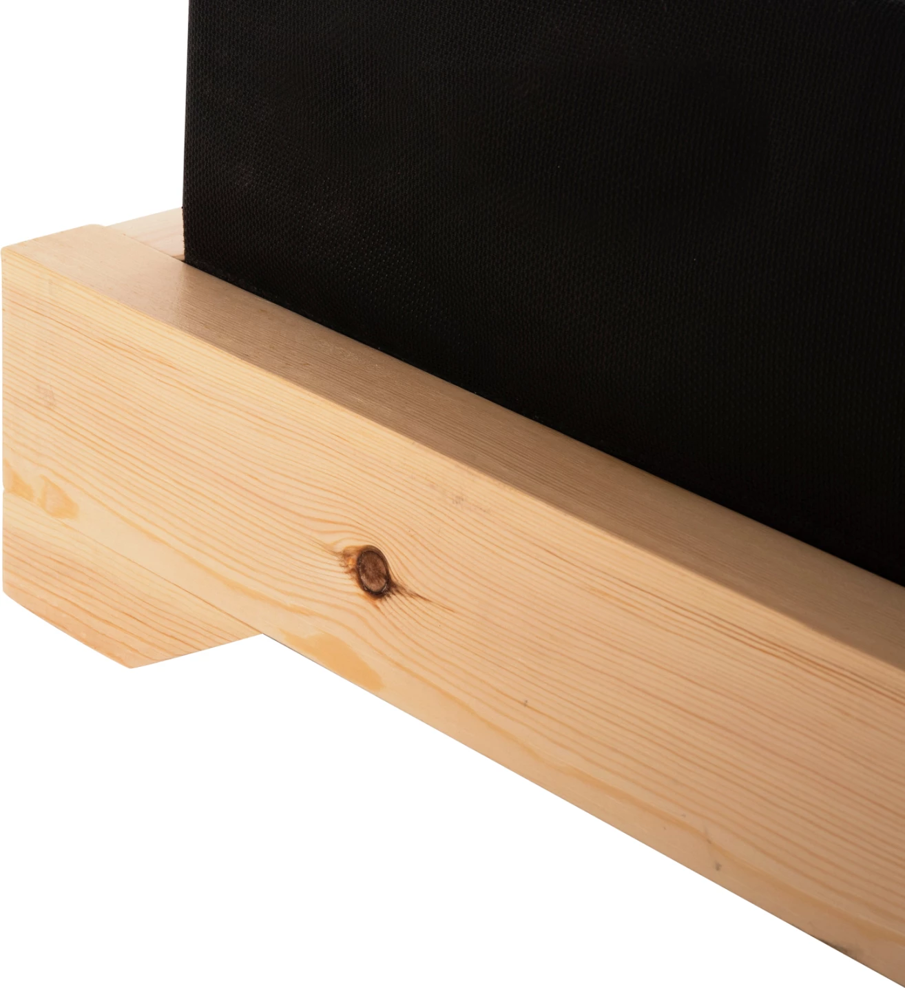 Shezlong plazhi i ulët IKARIA, dru pishe, ngjyrë natyrale, tekstilene e zezë, jastëk 20 cm i trashë