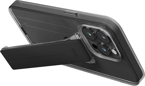 Mbështjellës UNIQ Heldro Mount me stand, për iPhone 15 Pro 6.1", smoke