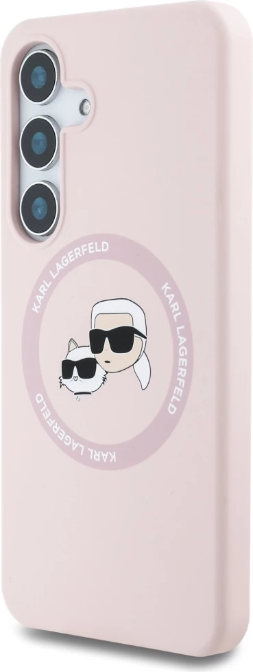 Mbështjellës Karl Lagerfeld Silicone Double Heads And Circle MagSafe për Samsung Galaxy S25, Rozë