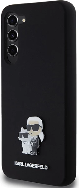 Mbështjellës Karl Lagerfeld Silicone Karl&Choupette Metal Pin për Samsung Galaxy S24+, i zi