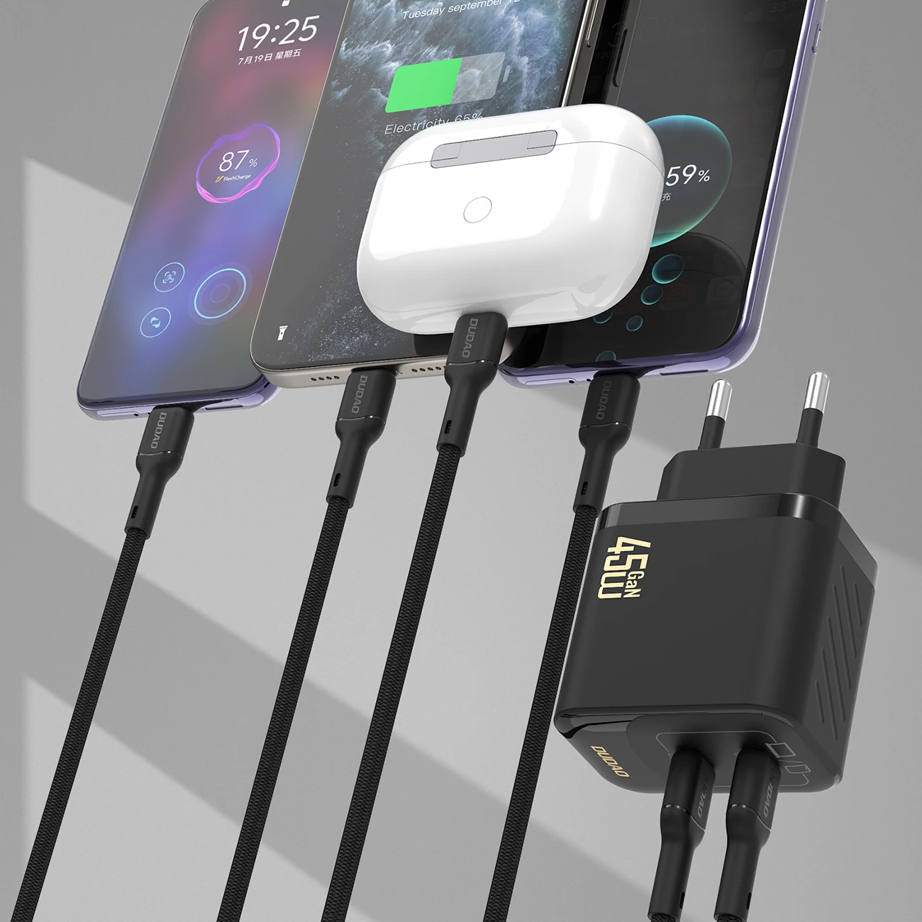 Karikues muri, Dudao A28PCEU, GaN PD 45W 2x USB-C, kabllo USB-C 1m, e zezë