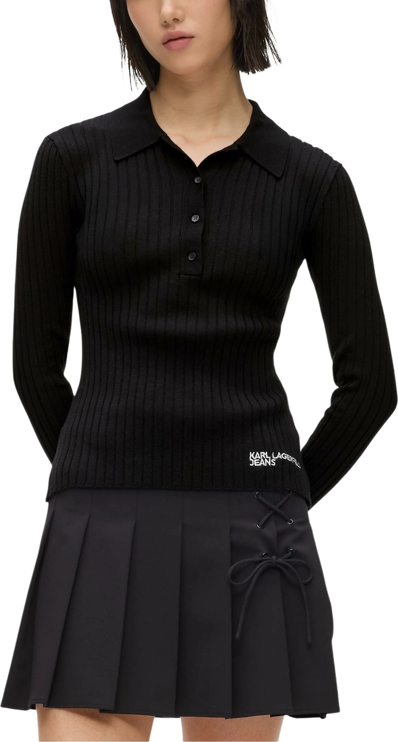 Xhemper polo për femra Karl Lagerfeld Jeans KLJ Ls Knitted Polo B1W18026, i zi