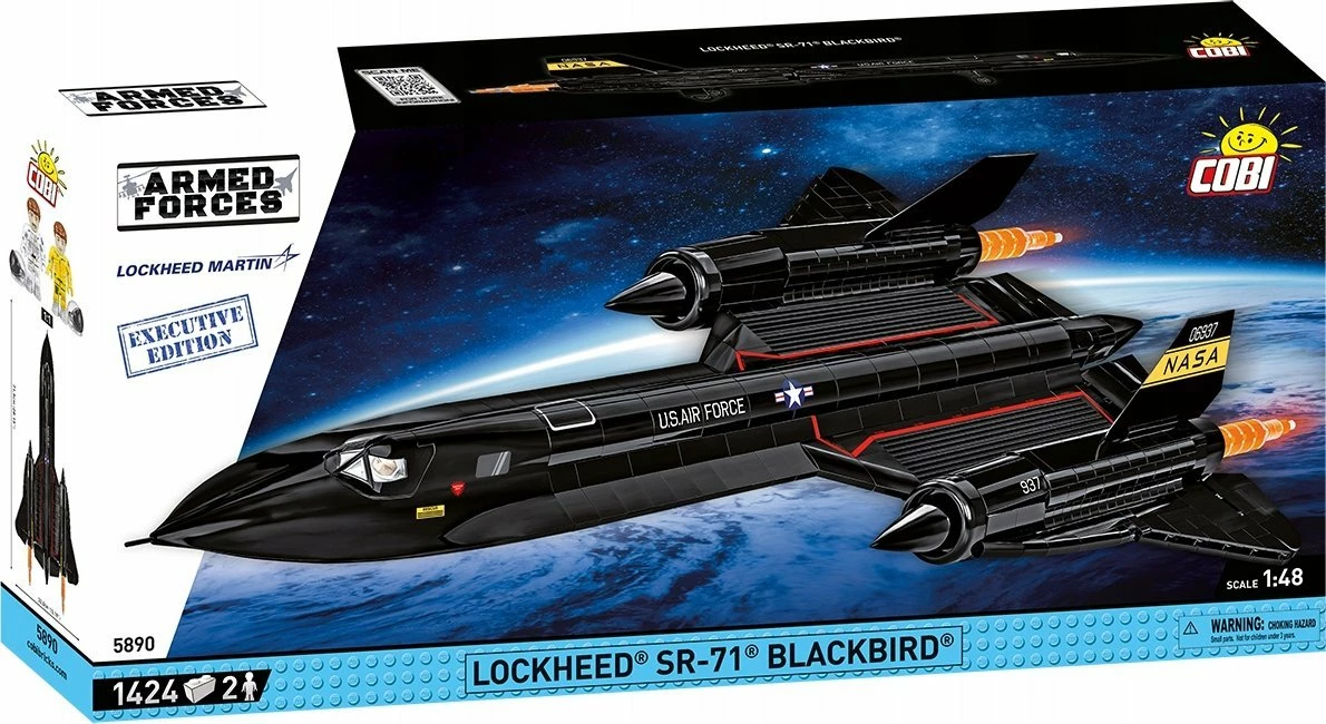 Set ndërtimi Cobi Lockheed SR-71 Blackbird Executive Edition, 1424 pjesë, shkallë 1:48, 71 cm, e zezë, me 2 figura pilot dhe stendë