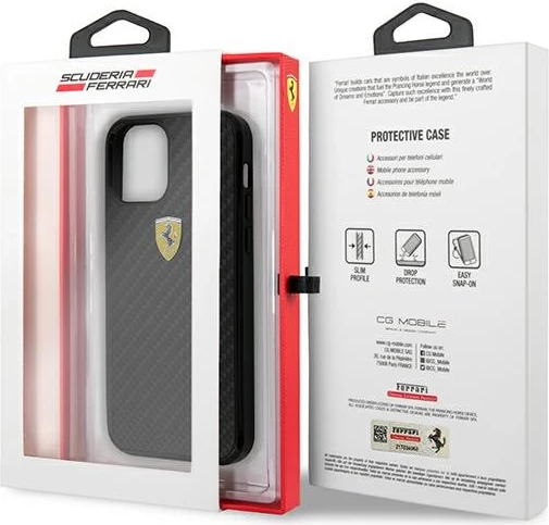 Mbështjellës Ferrari On Track Real Carbon për iPhone 12 mini, 5.4", i zi, hardcase