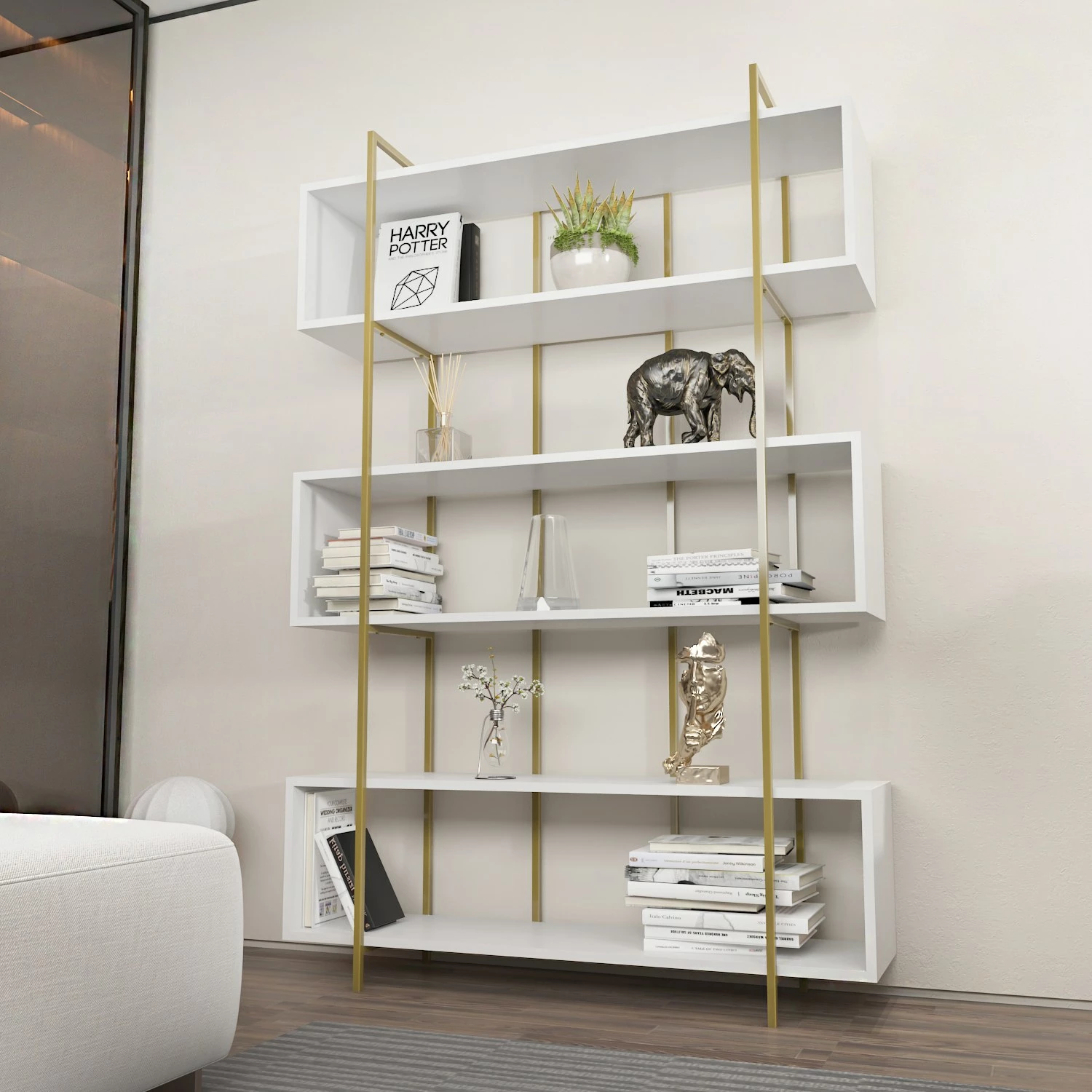 Raft librash Hanah Home, Bruti, i bardhë dhe ari