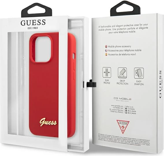 Mbështjellës Guess GUHCP13XLSLMGRE për iPhone 13 Pro Max 6.7", silikon, e kuqe