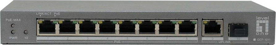 Switch Level One PoE+ 8x Gigabit, 1x Gigabit Uplink, 1x SFP, 120W, unmanaged, plastik, i zi