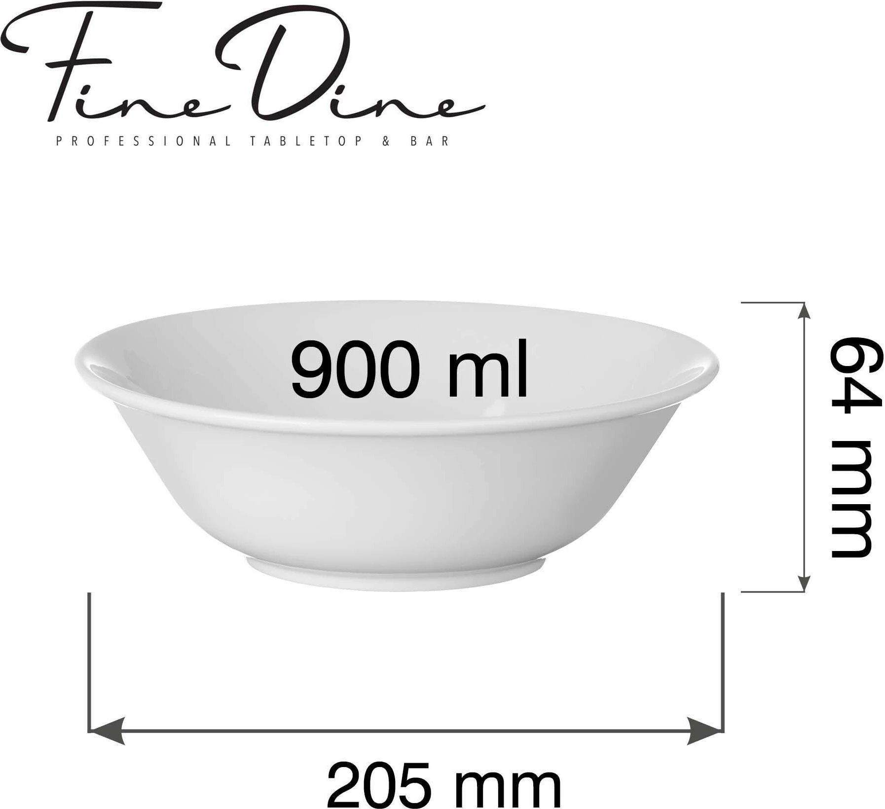 Tas bufeti Fine Dine Pure Bianco 900 ml, 205 mm, i bardhë, set 6 copë