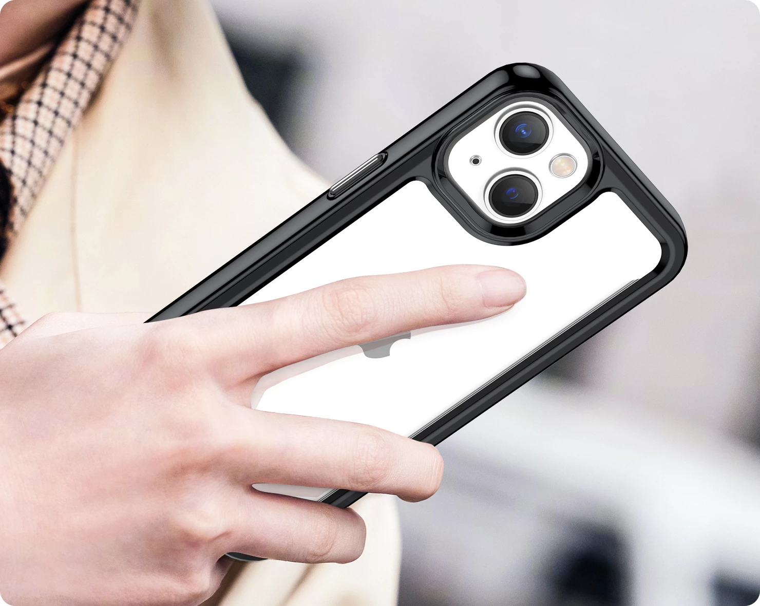 Mbështjellës Hurtel Outer Space Case për iPhone 14 Plus, hard cover me kornizë xheli, e zezë