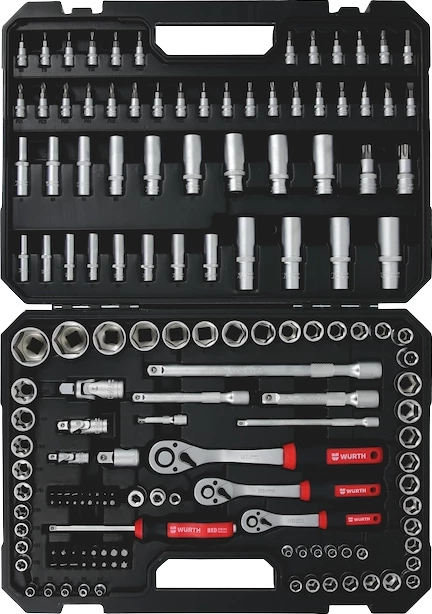 Set arpion me çelësa kokë, Würth, 1/4", 3/8", 1/2", 6 këndore, 154copë