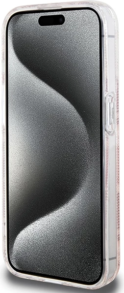 Mbështjellës Guess IML GCube MagSafe për iPhone 15 Pro Max, rozë