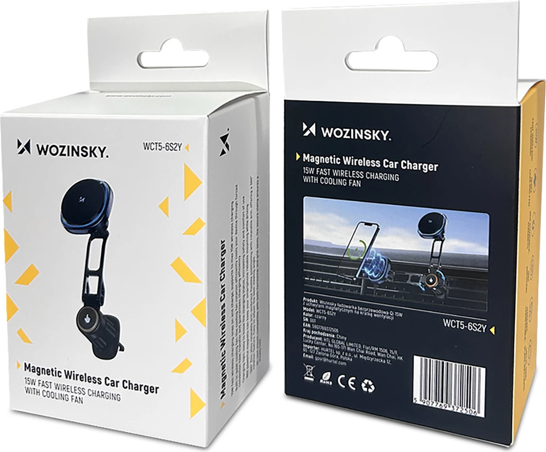 Mbajtës magnetik për veturë Wozinsky WCT5-6S2Y me karikues wireless Qi/MagSafe 15W, i zi