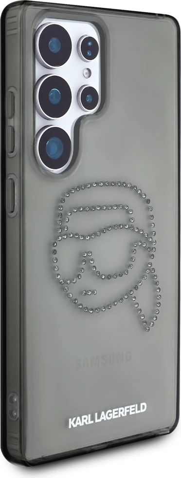 Mbështjellës Karl Lagerfeld Rhinestones Karl Head Logo për Samsung Galaxy S25 Ultra, zi