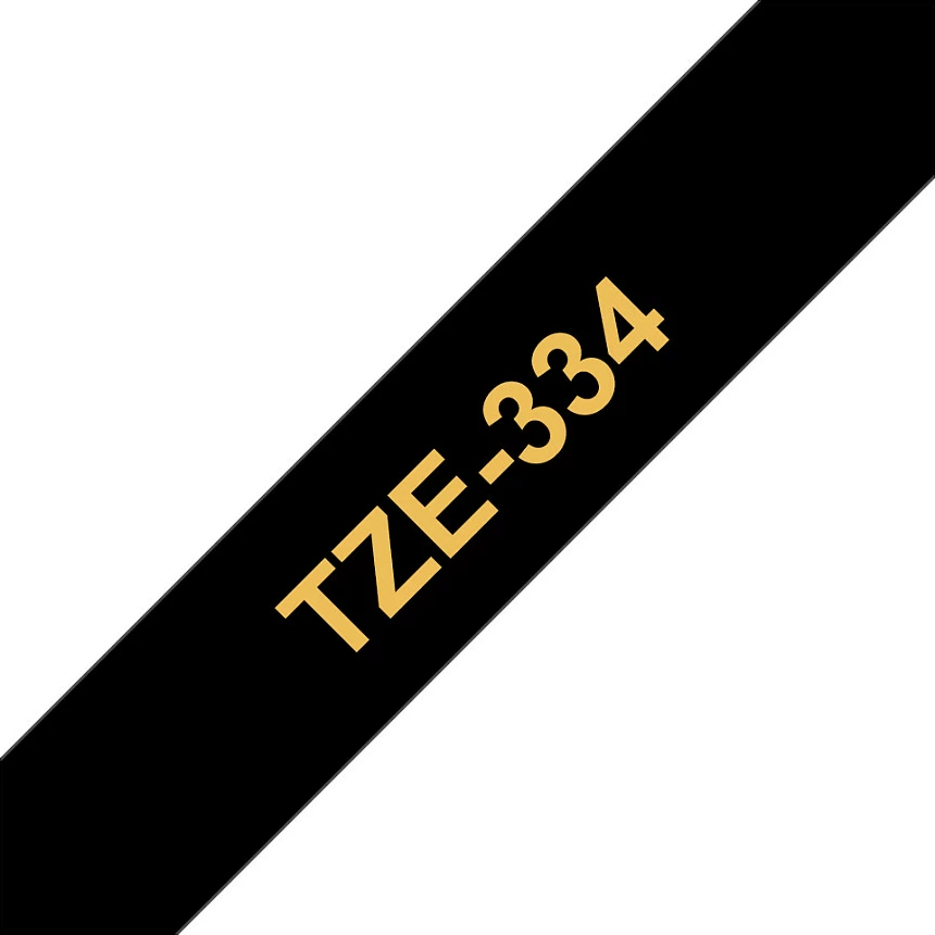 Kasetë shirit etiketash Brother TZe-334, 12mm, ari në të zezë