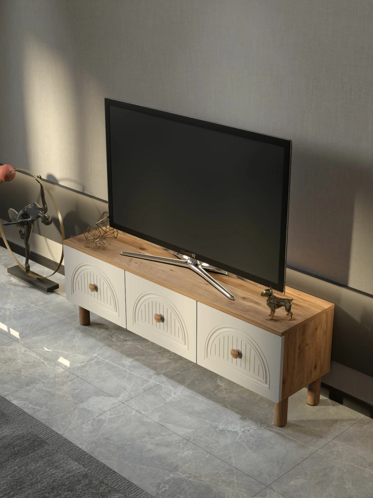 Komodë TV Skye Decor, Arcera 135, ngjyrë pishë Atlantike dhe e bardhë