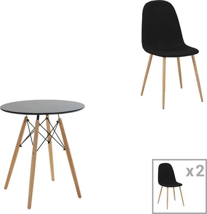 Set tavoline me dy karrige Julita-Bella, MDF, ngjyrë e zezë-natyrale, D60x73cm